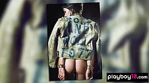 Bold brunette alexandra tyler rips lingerie to bare big natural tits and shaved pussy