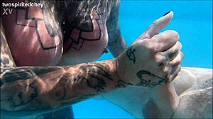 Poolside holiday threesome teases into wet pussy licking and big cock action