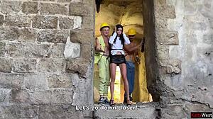 realtor in high heels bent over for gangbang in abandoned house?