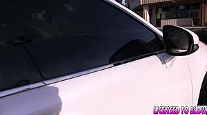 Submissive curvy blonde teen babe Athena Palomino begs stepdad daddy to fuck big ass tits POV car