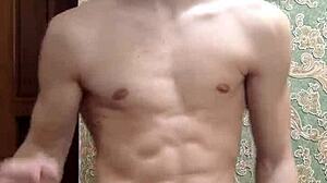 flex SKINNY boy STRIPS underwear showing MUSCULAR flexible body