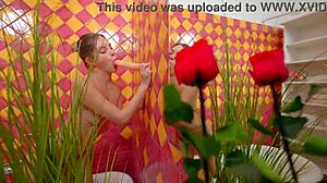 Blonde babe rams huge anal dildo solo bathroom wet orgasm squirt.