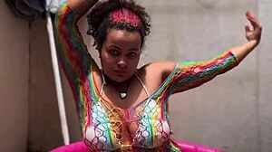 Chubby latina bbw farts during barefoot yoga by the mini pool