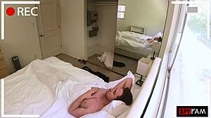 skinny brunette lena anderson teases stepbro rivalry draining his monster cock tight