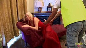 busty blonde milf sucks and fucks two huge cocks sideways on sofa in mmf threesome