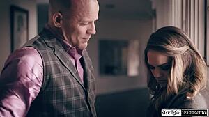 Stripper babe deepthroats stepdad's monster cock then gets fucked