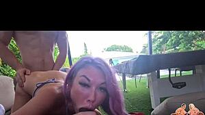 😈 slutty tattooed milf with big tits spitroasted by bbc and bwc in wild orgy loop! 🔥💦