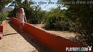 Tiny Katie Jean Strips Outdoor in Ripped Clothes!