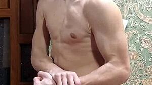 flex SKINNY boy STRIPS underwear showing MUSCULAR flexible body