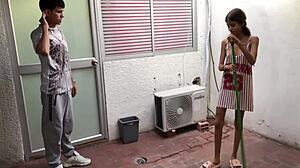 I convince sexy colombian stepsister to fuck us while parents are away full homemade story