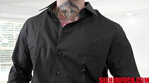 watch him pound tgirl ass in shower after interview