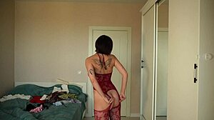 skinny tattooed teen slut tries on skimpy skirts and tops seductively