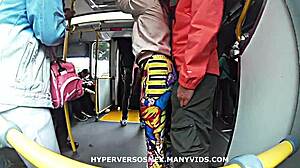 curvy babe in leggings tempts with her ass on crowded metrobus ride