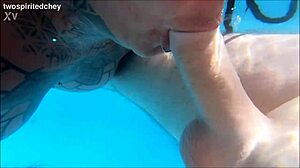 Poolside holiday threesome teases into wet pussy licking and big cock action