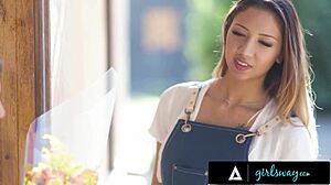 crush fingers beautiful college brunette's pussy after flowers girlsway