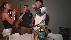 Hot Latina Couple Rips Clothes for Uncontrolled New Year's Creampie Orgy