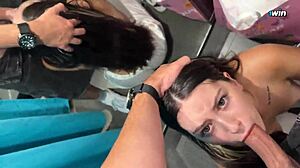 Risky Public Facefuck: Petite 24yo Brunette Gags on Huge Cock in Fitting Room Creampie