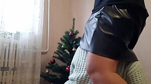 Boss catches brunette secretary at work and fucks her face hard with skirt up