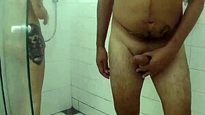 Latina milf spreads pussy lips for monster cock creampie in bathroom