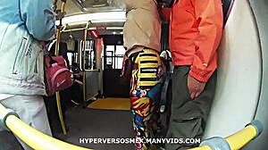 curvy babe in leggings tempts with her ass on crowded metrobus ride