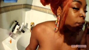 Sleek Ebony's Handjob Blowjob Cumshot Tease