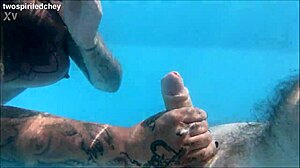 Poolside holiday threesome teases into wet pussy licking and big cock action