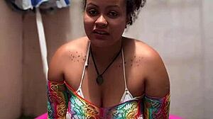 Chubby latina bbw farts during barefoot yoga by the mini pool