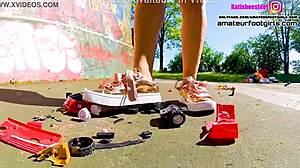 Kati crushes toy cars with sneakers giantess trample fun 🚗💥