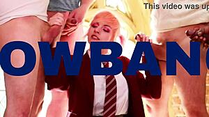 18 year old blonde ellie shou swallows cum after panty tease railing