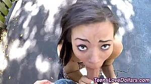 Teen amateur endures hardcore pov blowjob ending in messy outdoor cum facial