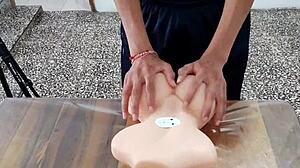 young newbie tests his kinky fuck doll with neighbors watching 😈🍆🔥