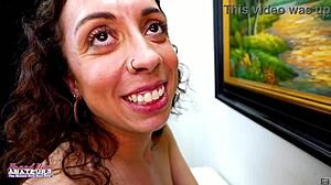 Exotic brunette Mercedez sucks monster cock, pussy pounded hard