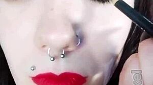 hot brunette backstage flashing dirty tongue and piercings