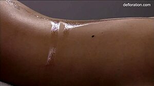 i get the hottest massage ever on my virgin shaved pussy legs as petite teen babe