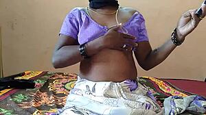 Indian wife cheats with maid aunt on ranch bed shoving vibrator deep in her juicy pussy for orgasm