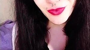 hot brunette backstage flashing dirty tongue and piercings