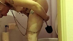 French maid slave chains herself in toilet for humiliating dildo orgasm session 2025