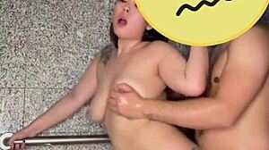 wow sexy asian chokes on cock then takes shower doggystyle pounding