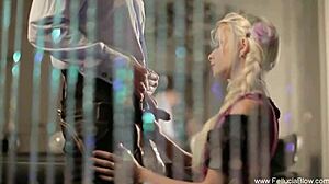 German maid blows master's cock so good she swallows every drop 😋💦 handjob cumshot heaven!