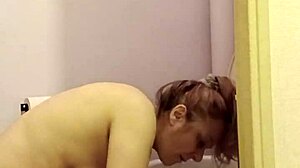 French maid slave chains herself in toilet for humiliating dildo orgasm session 2025