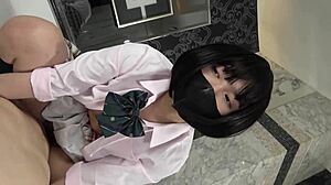 uncensored tiny japanese teen's hairy creampie cosplay blowjob