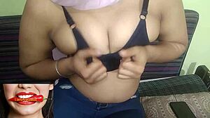 Horny Indian teen bares natural big tits outdoors for oral play
