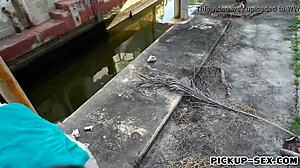 czech babe flashes then fucks outdoors for cash