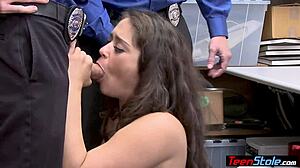 Petite teen thief drilled by two perverted officers