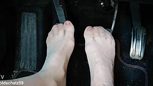 german mature pumps toes in nylon pantyhose birkenstocks car fetish close-up