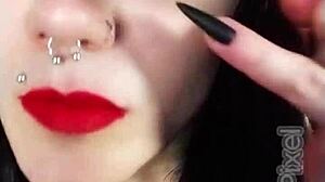 hot brunette backstage flashing dirty tongue and piercings