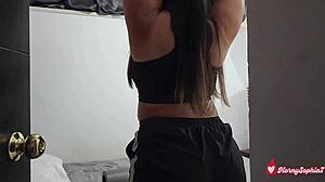 chubby latina roommate forces rough pov ride after spying stretches