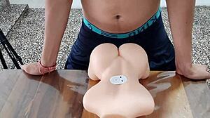 young newbie tests his kinky fuck doll with neighbors watching 😈🍆🔥