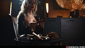 milf with massive tits strokes smokes blows huge cigar cock