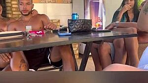 damn these skinny latinas gettin' bent over doggy in amateur mansion orgy backstage